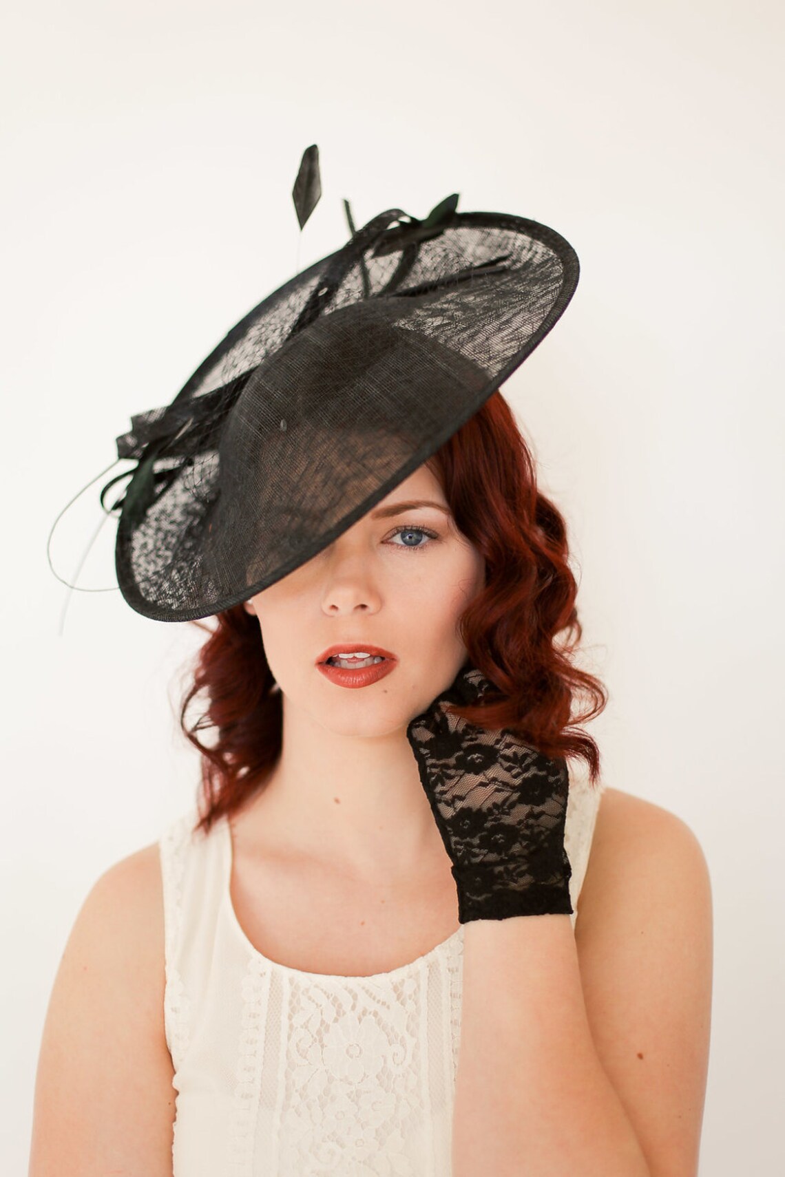 Large Black Fascinator on Headband Hatinator Derby Hat Etsy