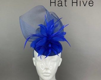 Royal blue Fascinator, headband and clip option, crinoline fascinator, Bridal hat, Womens Hat, Tea Party Hat, Church Hat, Fancy Hat,