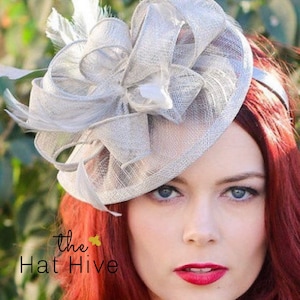 The Kenni Silver Gray Fascinator Womens Tea Party Hat Church Hat Derby Hat Fancy Hat Silver Hat Tea Party Hat, wedding hat