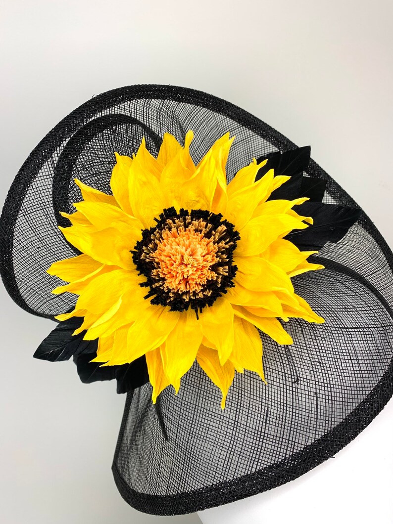 Black Sunflower Fascinator Black Hat Sunflower Hat Womens Etsy