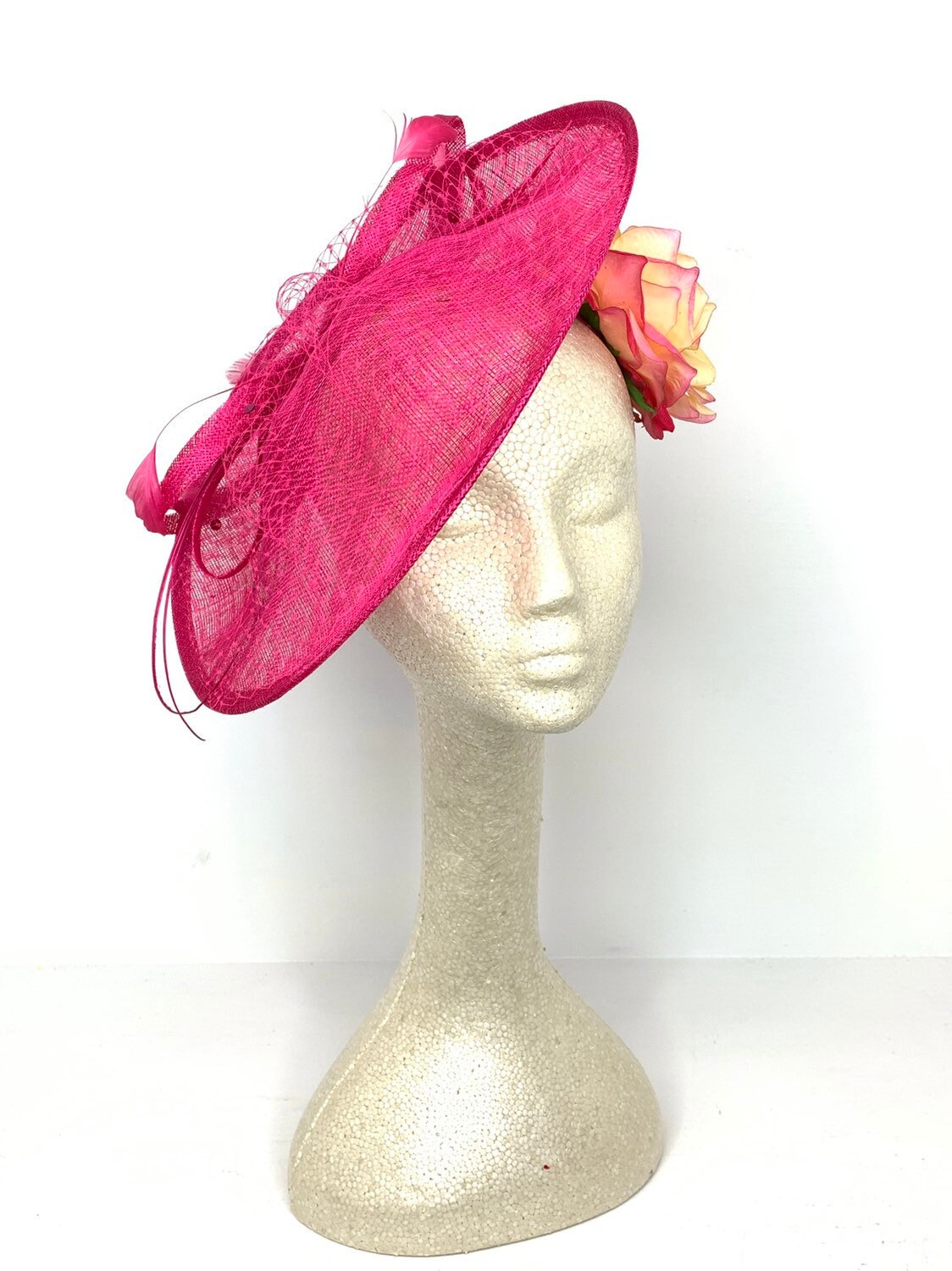 THH036 Pink Fascinator With Yellow Rose 