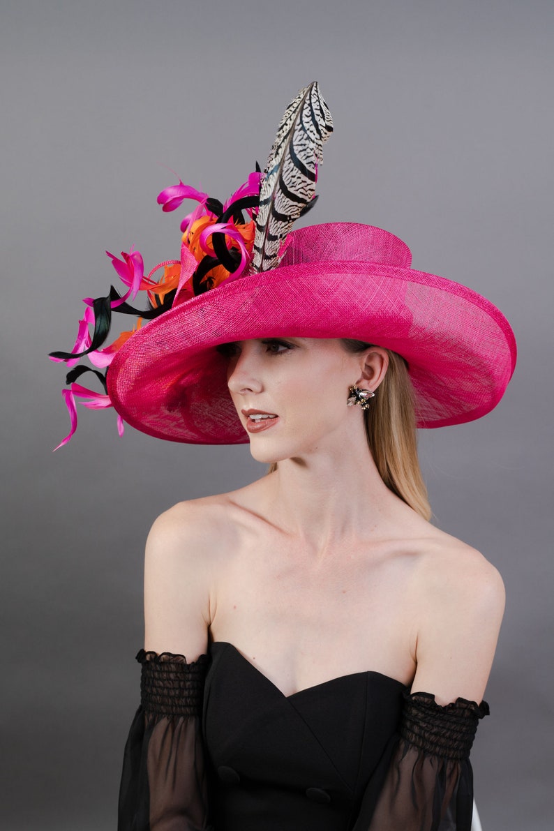 Pink Orange Black Derby Hat With Ombre Feathers Kentucky Derby - Etsy