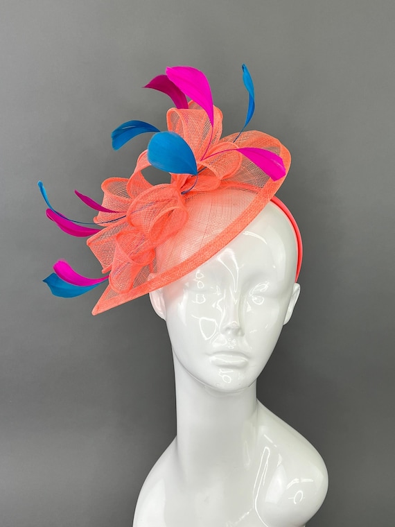 Vibrant Pink and Teal Floral + Coral Fascinator Kentucky Derby Hat Fun Headwear il_fullxfull.5910915150_w674.jpg main image 4