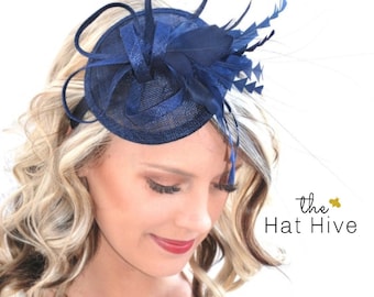 Navy Blue Fascinator, Kentucky Derby Hat for women,  church fascinator garden party hat for wedding guest baby shower tea party headpiece