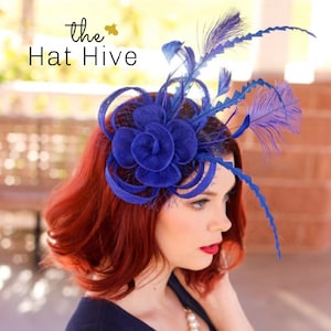 Royal Blue Fascinator formal hairpiece Church Hat Derby Hat Fancy Hat Bachelorette bridal Tea Party Hat wedding hat for outdoor garden party