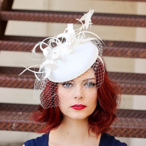 Fascinator Kentucky Derby Tea Party Hat in White, Wedding 