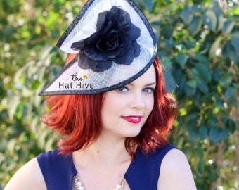 Black and White Fascinator, Womens Tea Party Hat, Church Hat, Derby Hat, Fancy Hat, Black Hat, Tea Party Hat, wedding hat, Kentucky Derby