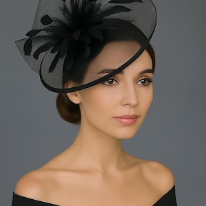 Chic Black Derby Hat Perfect for Events or High Tea Parties Womens Kentucky Derby Hat Fancy Hat with feathers black funeral headpiece