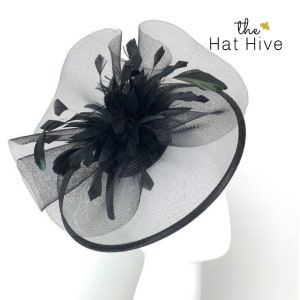 Schwarzer Fascinator, schwarzer Derby Hut, Damen High Tea Party Hut, Kirchenhut, Derby Hut, ausgefallener Hut, königlicher Hut, The Celeste, Hochzeitshut