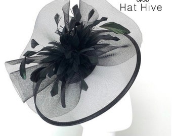 Schwarzer Fascinator, schwarzer Derby Hut, Damen High Tea Party Hut, Kirchenhut, Derby Hut, ausgefallener Hut, königlicher Hut, The Celeste, Hochzeitshut