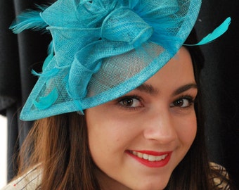 Turquoise Fascinator on headband Womens Tea Party Hat Church Hat Kentucky Derby Hat Fancy Hat Turquois Hat Tea Party Hat wedding hat