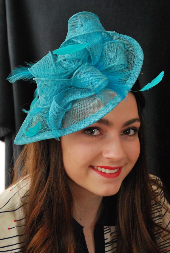 Turquoise Fascinator on Headband Womens Tea Party Hat Church  display picture 3