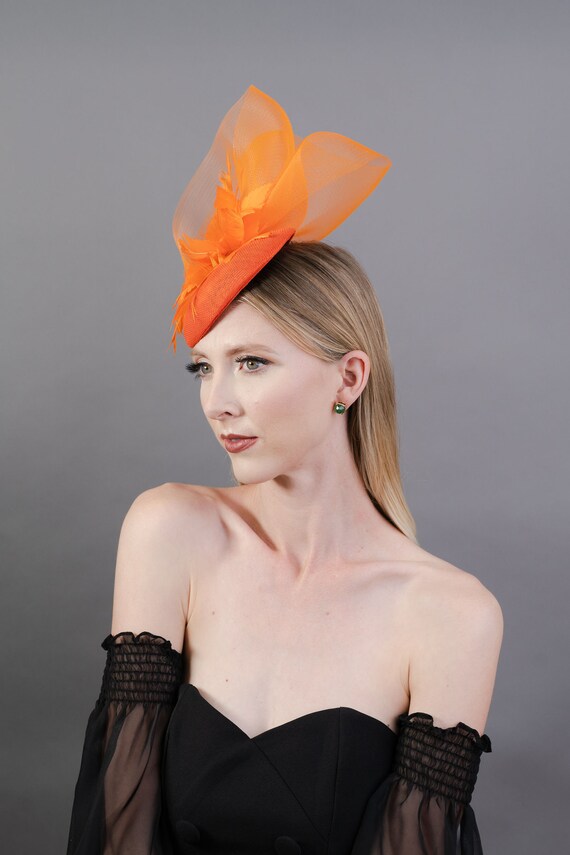 Orange Crinoline Mesh Fascinator With 