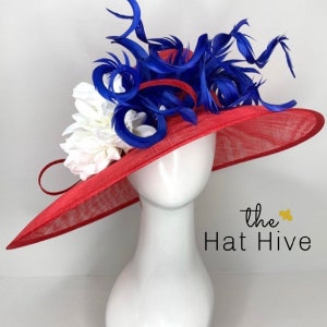 Red White Blue Kentucky Derby Hat, Tea Party Hat, Red Hat  display picture 1