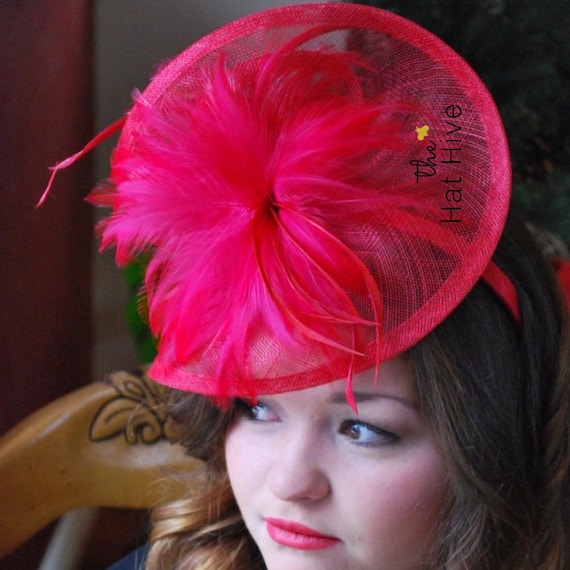 Red Fascinator on Headband Tea Party Hat for Women Church  display picture 1