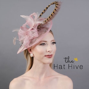 Blush Pink Fascinator hat women’s tea party hat with Pheasant Feather ladies Church Hat Kentucky Derby Hat Fancy Hat Pink Hat wedding hat