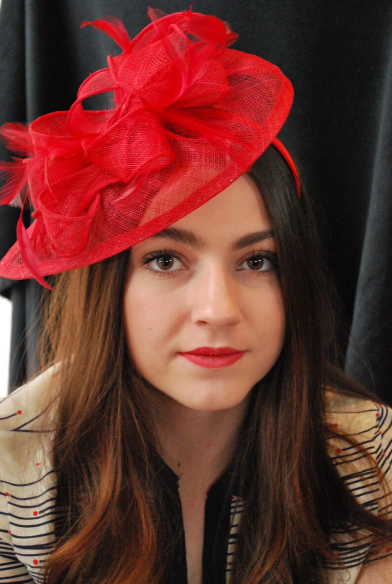Red Fascinator Tea Party Hat Church Hat Derby Hat Fancy Etsy