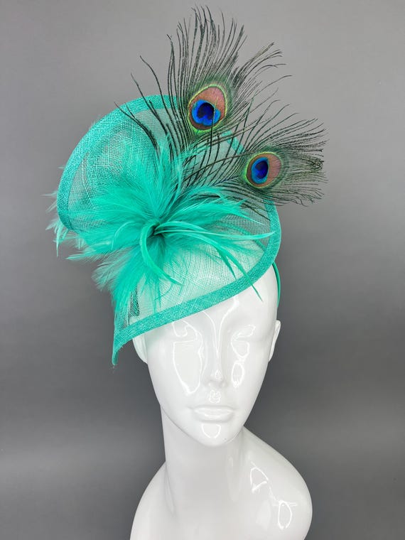 Women\'s Derby Hat Fascinator with Peacock Feathers for Church Tea Party Maroon Peacock Fascinator Hat Womens Tea Party Hat Church  main image 2