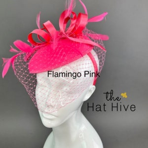 Bright Pink Fascinator with Veil, Tea Party Hat, Church Hat, Kentucky Derby Hat, Fancy Hat, Pink Hat, wedding hat, British Hat