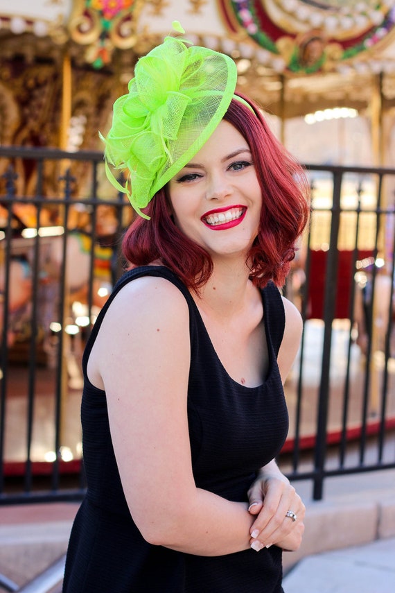 Neon Green Fascinator Tea Party Hat 