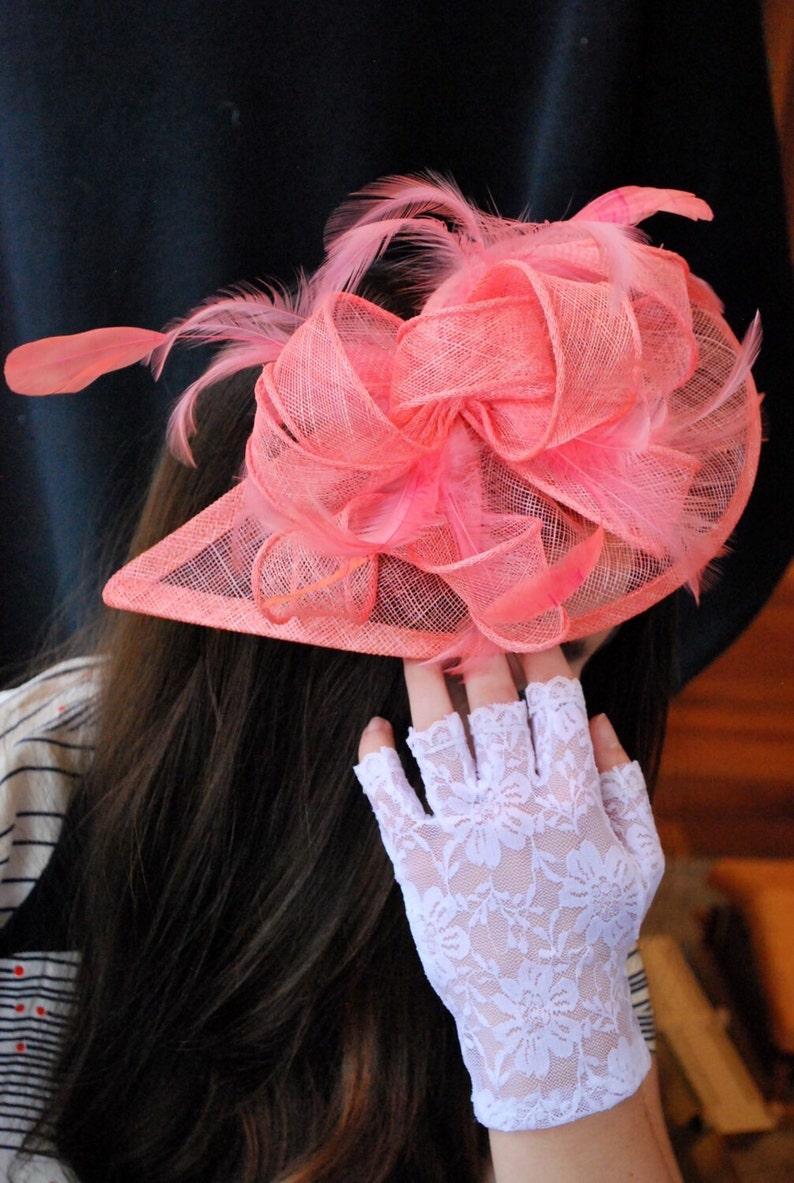Coral Fascinator Tea Party Hat Church Hat Derby Hat Fancy Etsy