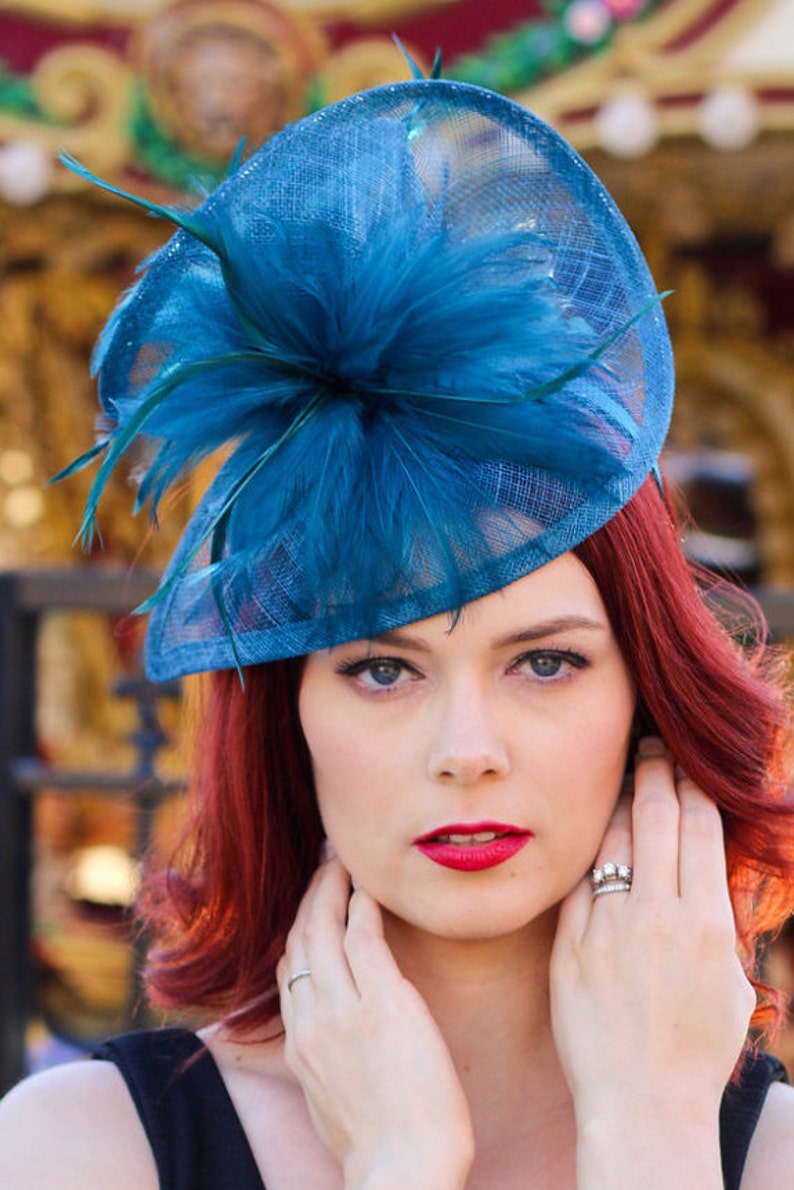 Teal Fascinator for Women Kentucky Derby Hat Tea Party Hat Etsy