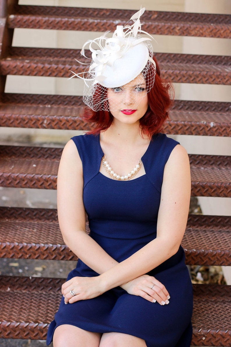 light ivory Fascinator on headband with Veil, Women's Tea Party Hat, Church Hat, Derby Hat, Fancy Hat, wedding hat, British Hat image 9