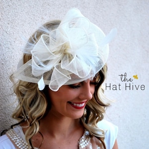 Ivory Fascinator kentucky derby Hat for Women Wedding Tea Party hat Bridal Shower tea party Cocktail garden party bridal party Headpiece