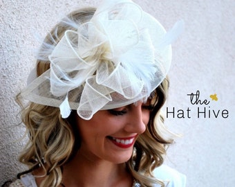 Ivory Fascinator, Womens Tea Party Hat, Church Hat, Derby Hat, Fancy Hat, Ivory Hat, Tea Party Hat, wedding hat