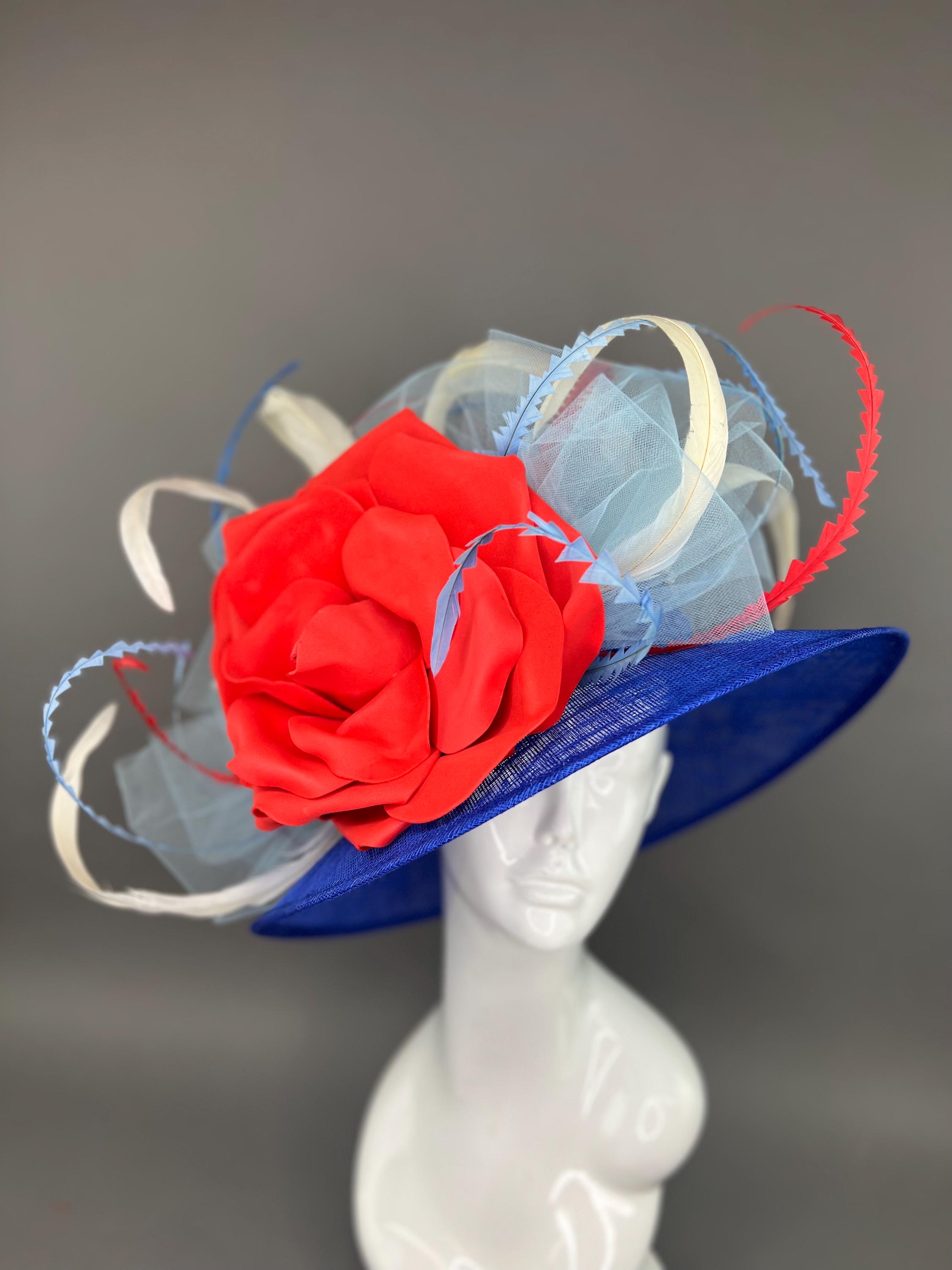 Kentucky Derby Hat Red/White/Blue Bright Red, White & Blue Opening Day, Church, Derby Hat With  main image 2