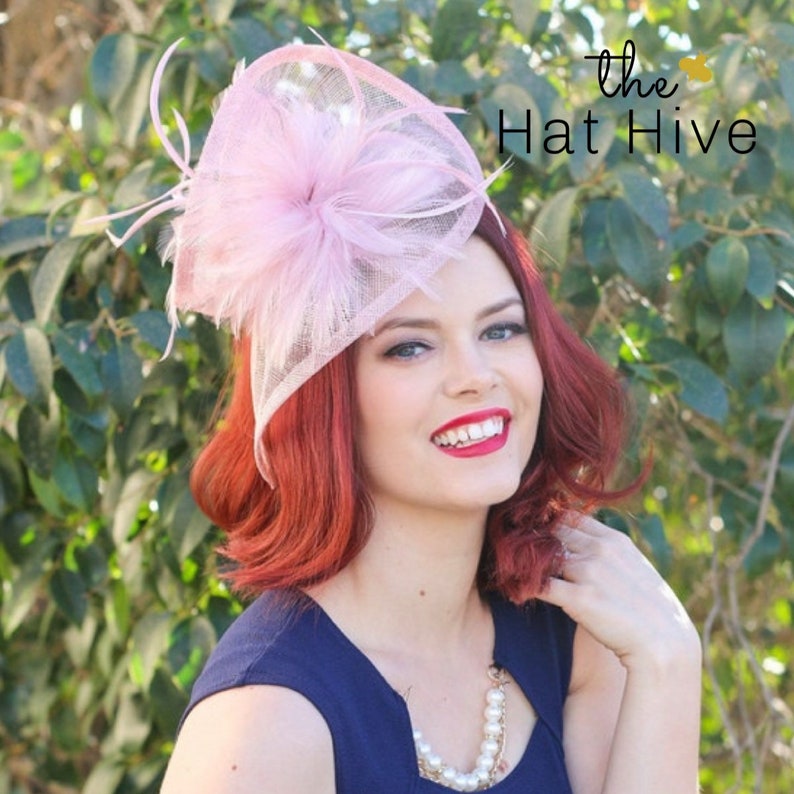 Blush Pink Fascinator, Blush Pink, British Hat, Womens Tea Party Hat, Church Hat, Derby Hat, Fancy Hat, Pink Hat, Tea Party Hat, wedding hat image 1