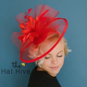 Elegant Red Mesh Fascinator Tea Party Hat for The Kentucky Derby themed party red hat society garden party fascinator formal woman headpiece