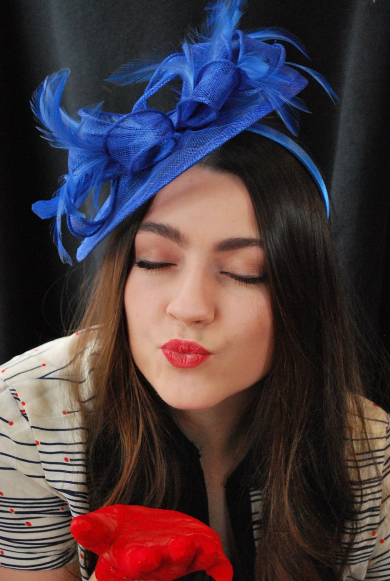 Fascinator, Royal Blue Fascinator, Tea Party Hat, Church Hat, Derby Hat, British Hat, Wedding hat, Blue Fascinator, womens hat, Royal Hat image 4