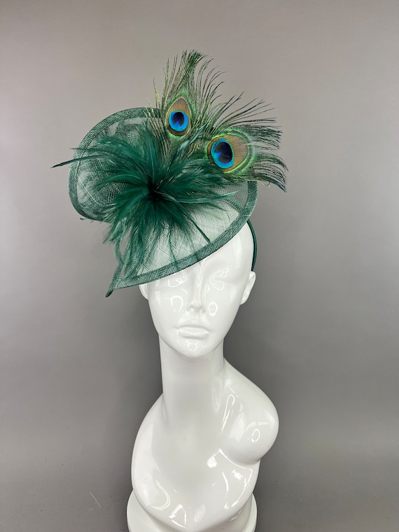 Dark Emerald Green Peacock Fascinator on Headband, Kentucky  display picture 1