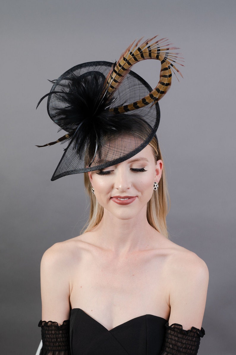 Black Fascinator With Pheasant Feather Attaches With Headband | Etsy