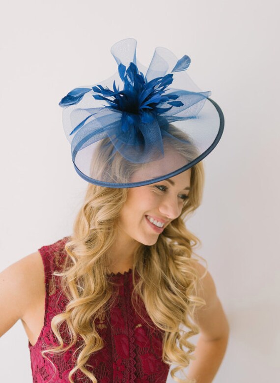 Navy Blue Fascinator Hat: Kentucky Derby Tea Party Headpiece 