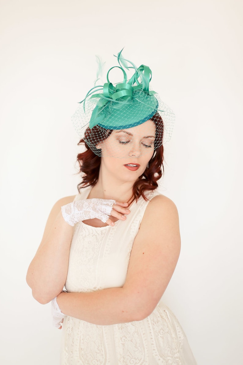 Fascinator Green Fascinator With Veil Womens Tea Party Hat Etsy