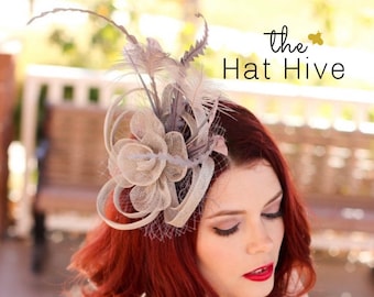 Gray Silver Fascinator, Womens Tea Party Hat, Church Hat, Derby Hat, Fancy Hat, Bachelorette Hat, Tea Party Hat, wedding hat