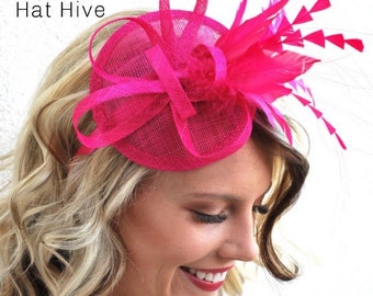 Fuchsia Pinker Fascinator auf Stirnband, Tea-Party-Hut, Kirchenhut, Kentucky Derby-Hut, ausgefallener Hut, rosa Hut, Hochzeitshut, britischer Hut