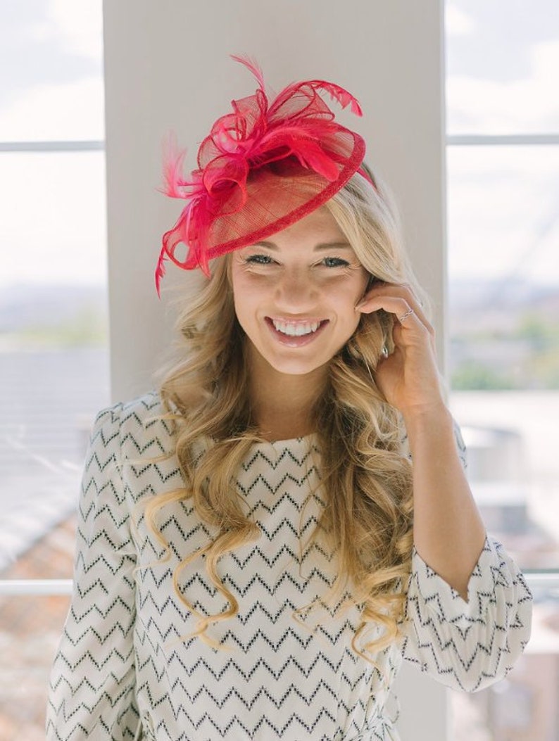 Red Fascinator Tea Party Hat Church Hat Derby Hat Fancy Etsy