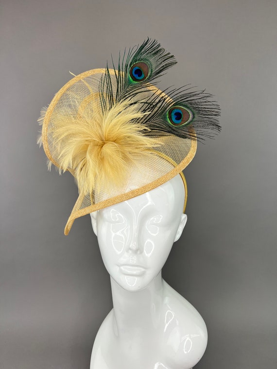 Handmade Derby Fascinator Hat with Peacock Feathers for Weddings & Parties Navy Fascinator Hat, Peacock Feather Derby Hat, Handmade  main image 3