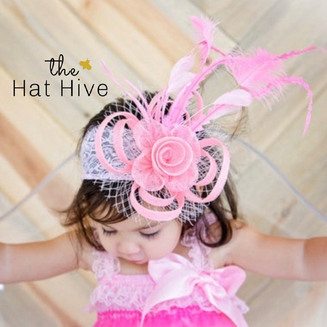 4 PCS Fascinators Hat Kentucky Derby Hats Wedding Cocktail Tea Party Headwear With Lace Gloves Pearl Necklace Earrings, Pink, 1