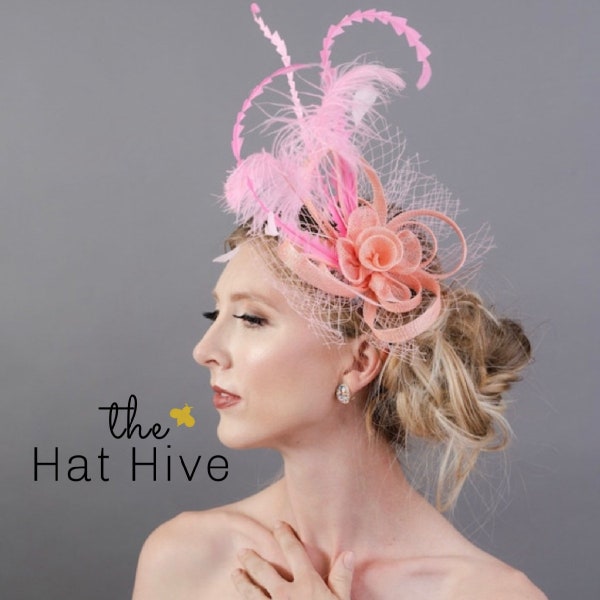 Bibis rose sur peigne, chapeau de tea party femme, chapeau d'église, chapeau derby, chapeau fantaisie, chapeau de célibataire, chapeau de tea party, chapeau de mariage