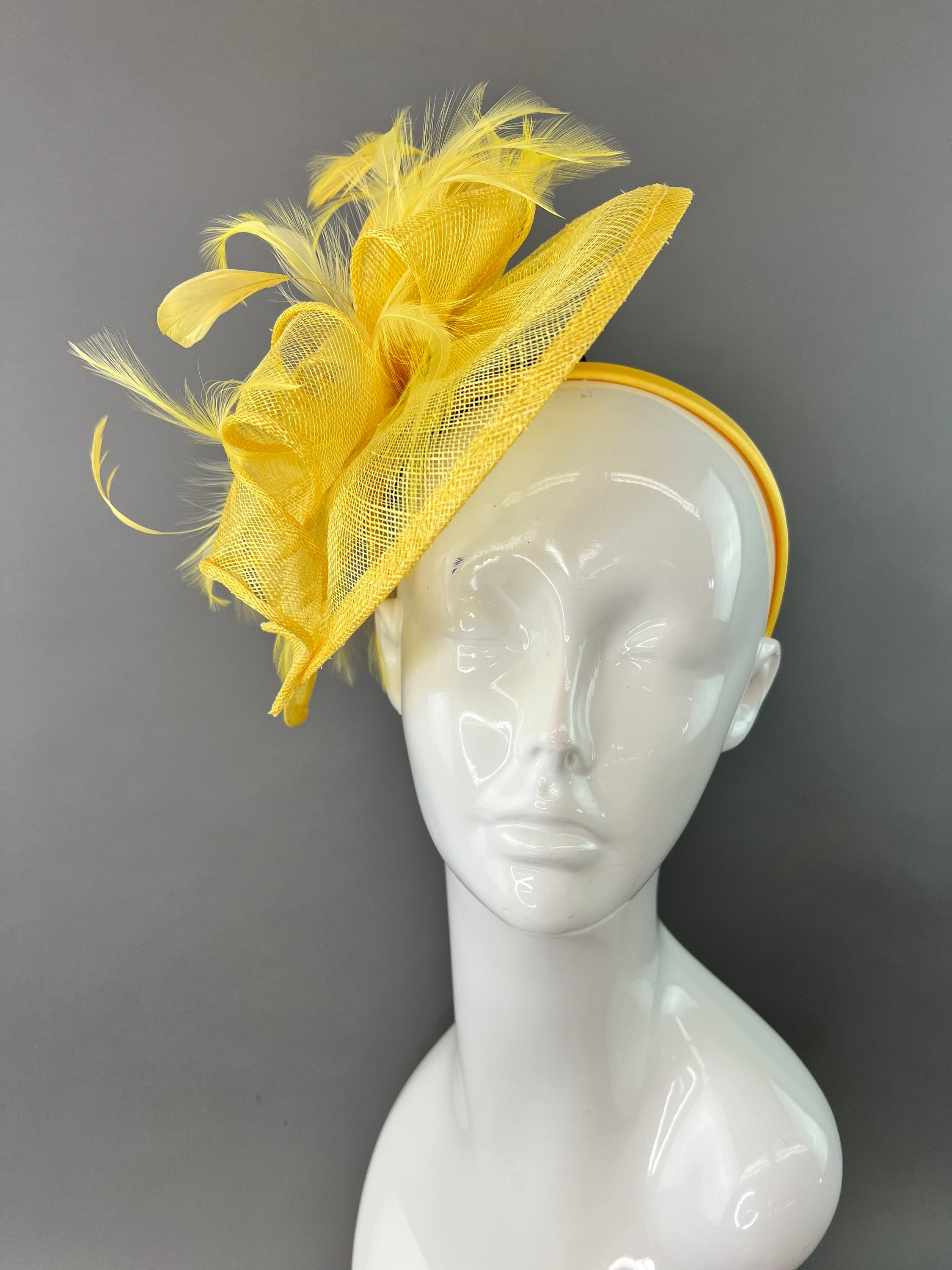 Yellow Fascinator Hat for Women Kentucky Derby Hat for  display picture 1
