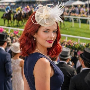 Tocado de color marfil, sombrero Kentucky Derby en diadema para mujer, sombrero para fiesta de té, sombrero de iglesia, sombrero elegante, sombrero de boda marfil, sombrero británico
