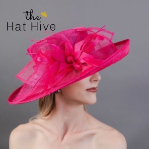 Fuchsia Pink Derby Hat, Tea Party Hat, Church Hat, Derby Hat, Tea Party Hat, Fashion Hat, Church Hat, Derby Hat, Pink Sinamay Hat