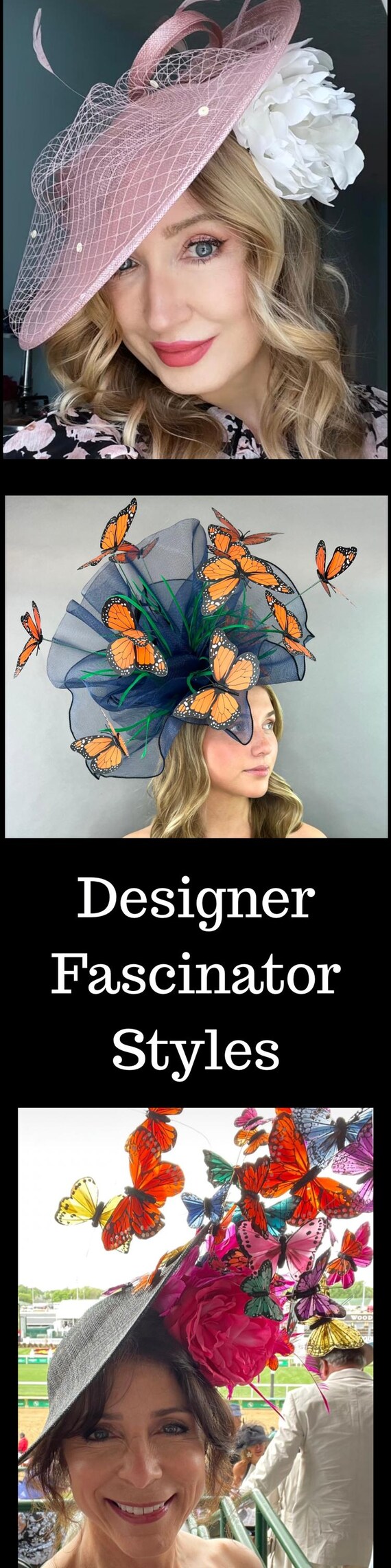 Bucket Hat with Mesh Veil & Feathers - Fascinator for Derby Church Wedding Derby Hat With Veil Church Fascinator Hat For Women With Net  main image 3