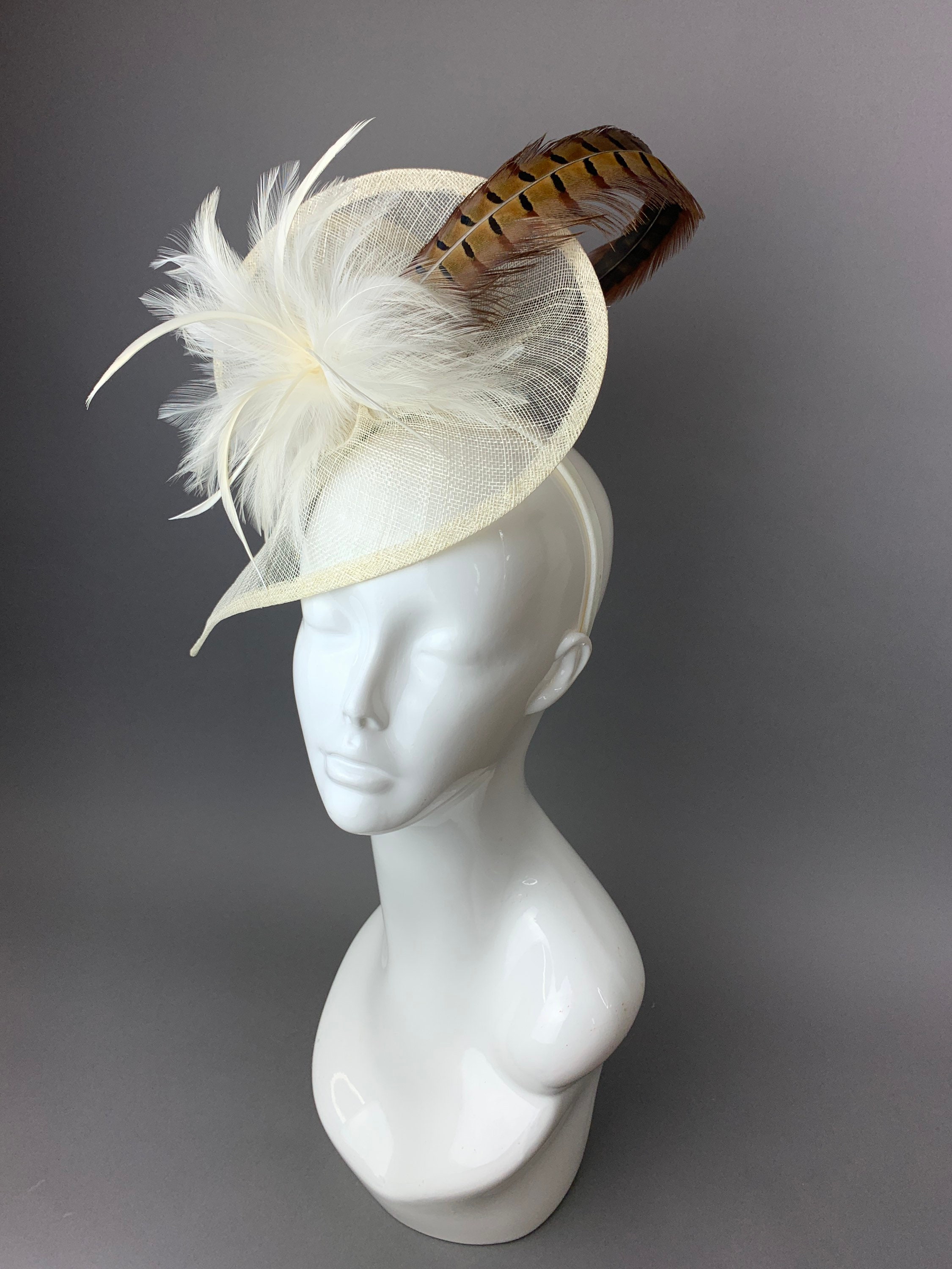 6283 Sinamay Fascinator Top Hat With Feather, Women Feather Tea Party Horse il_fullxfull.7690614614_35i6.jpg main image 2
