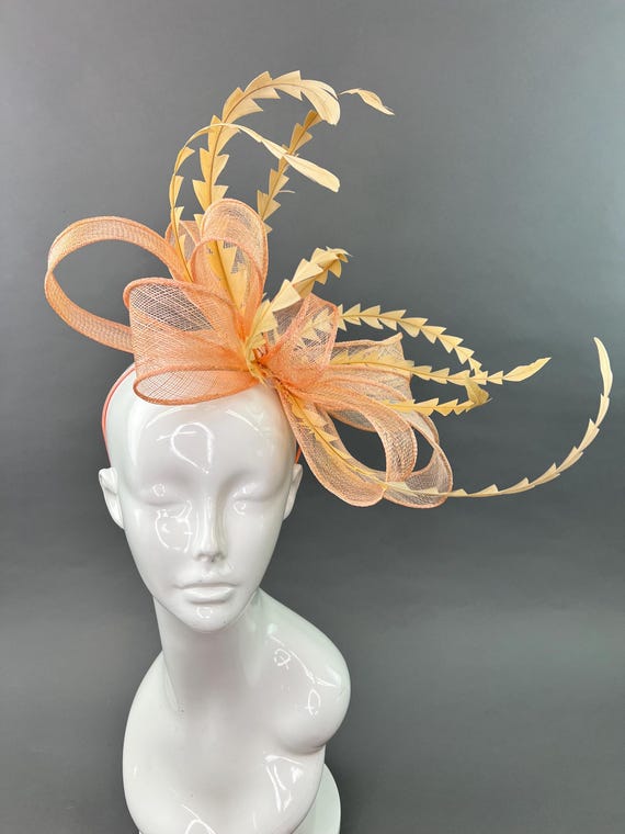 Peach Bow Fascinator on Headband, Kentucky Derby Hat, High  display picture 3