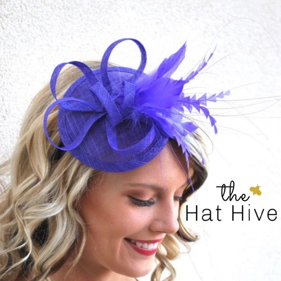 Elegant Purple Feather Fascinator Kentucky Derby Church Tea Formal Headband Hat Purple Feather Fascinator Hat: Kentucky Derby Tea Party  main image 4